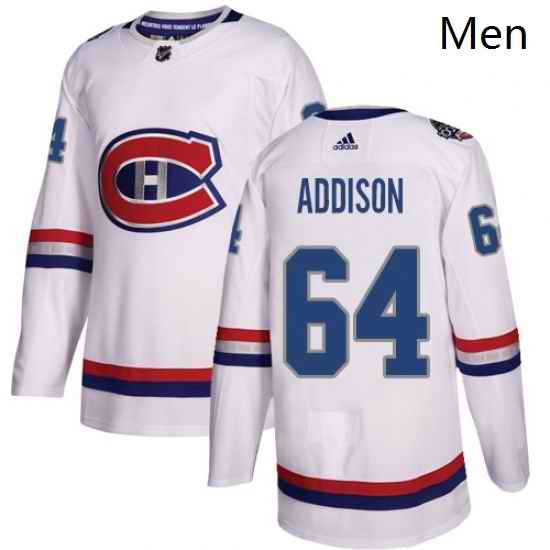Mens Adidas Montreal Canadiens 64 Jeremiah Addison Authentic White 2017 100 Classic NHL Jersey